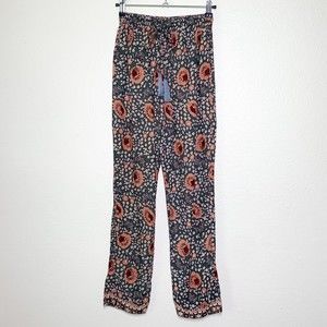 Natalie Martin Bianca Pants XS Vintage Flower Olive Pockets Elastic Waist Tassel